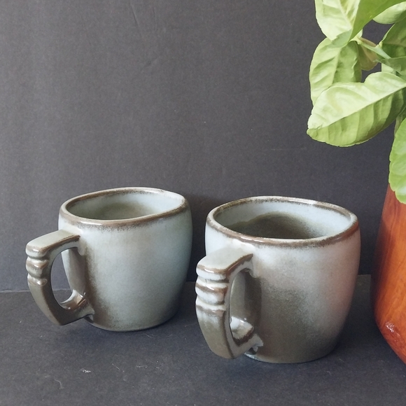 Pair Frankoma 5C Plainsman Coffee / Tea Cups in Woodland Moss - Picture 5 of 12